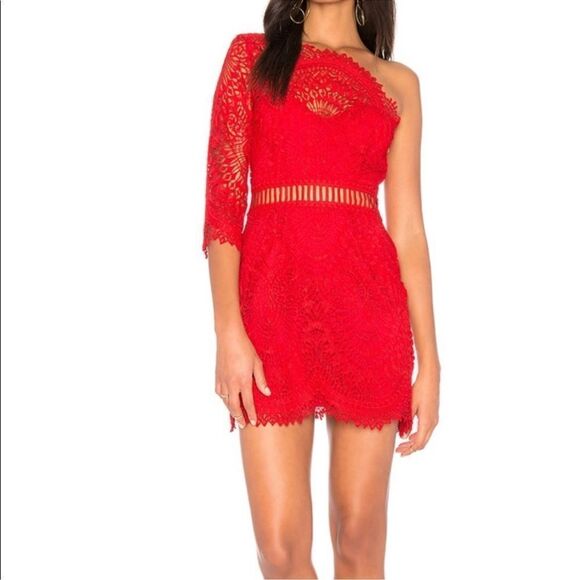 one shoulder Saylor red lace eyelet dress - Picture 1 of 6